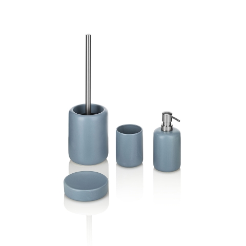 Badezimmer-Set 4-teilig, aus matter Keramik, Blau Skylar Aktion