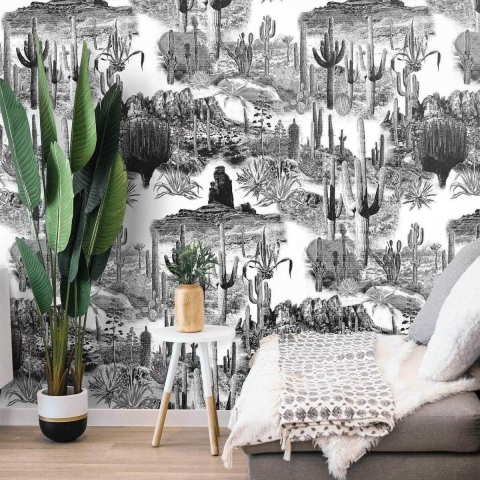 Moderne selbstklebende Tapete in Weiß und Schwarz für Wohnzimmer Cactus Aktion