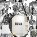 Moderne selbstklebende Tapete in Weiß und Schwarz für Wohnzimmer Cactus Verkauf