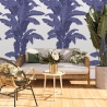Blumentapete für Schlafzimmer und Wohnzimmer - Florales Design mit Palmen in Weiß und Blau Sales