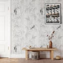 Tapete für Wohnzimmer und Küche, grauer japanischer Wald, Japandi Angebot
