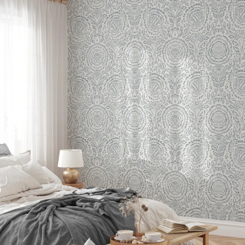 Schicke blau-weiße Damast-Tapete für Wohnzimmer und Schlafzimmer Aktion