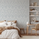 Schicke blau-weiße Damast-Tapete für Wohnzimmer und Schlafzimmer Verkauf