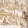 Beige selbstklebende Blumen-Tapete für Wohnzimmer Cactus nel Deserto Verkauf