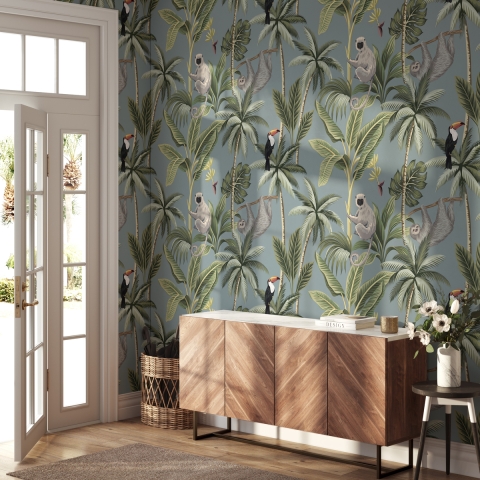 Dschungel-Tapete mit floralen Naturmotiven für Wohnzimmer und Kinderzimmer Jungla Aktion