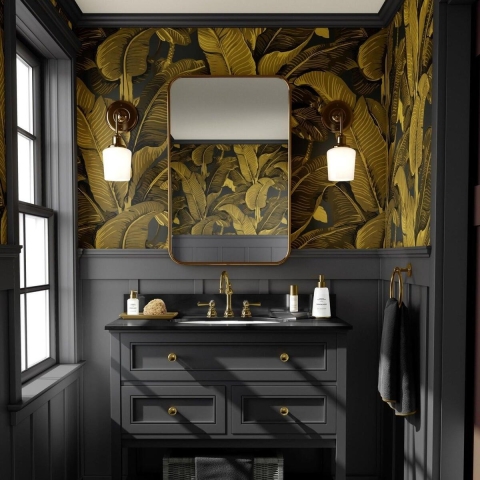 Goldene florale Tapete für Badezimmer und Schlafzimmer Bananenblätter Aktion