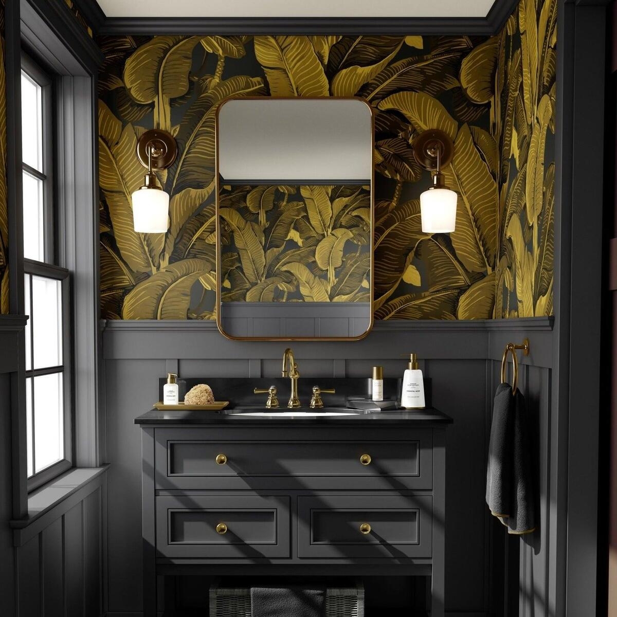 Goldene florale Tapete für Badezimmer und Schlafzimmer Bananenblätter Aktion Goldene florale Tapete für Badezimmer und Schlafzimmer Bananenblätter Aktion