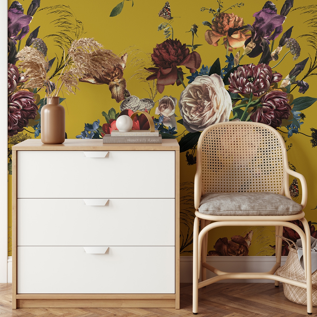 Vintage selbstklebende Blumen-Tapete für Wohnzimmer Rinascimento Aktion Vintage selbstklebende Blumen-Tapete für Wohnzimmer Rinascimento Aktion