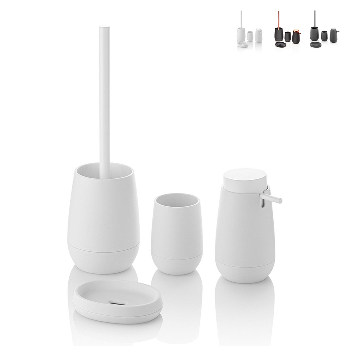 Badezimmer-Set: Seifenspender, Becher, Seifenschale und WC-Bürstenhalter Trendy Aktion