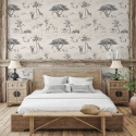Vintage Tapete Safari Dschungeltiere Beige für Kopfteil Bett Aktion