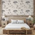 Vintage Tapete Safari Dschungeltiere Beige für Kopfteil Bett Aktion