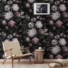 Florale Tapete für Schlafzimmer im Shabby-Chic, Dunkles Blumenmuster Verkauf