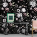 Florale Tapete für Schlafzimmer im Shabby-Chic, Dunkles Blumenmuster Lagerbestand