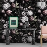 Florale Tapete für Schlafzimmer im Shabby-Chic, Dunkles Blumenmuster Lagerbestand