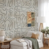 Moderne weiße Tapete mit künstlerischem Design und schwarzen Graffiti-Streifen Angebot