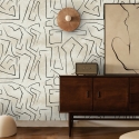 Moderne weiße Tapete mit künstlerischem Design und schwarzen Graffiti-Streifen Sales