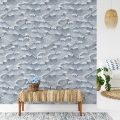 Vintage selbstklebende Tapete mit künstlerischen weißen und blauen Meereswellen Aktion