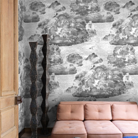 Elegante Vintage-Tapete in Schwarz-Weiß für Schlafzimmer Nuvole Aktion