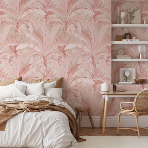 Elegante und raffinierte Tapete für das Wohnzimmer Tropical Jungle Rosa Aktion