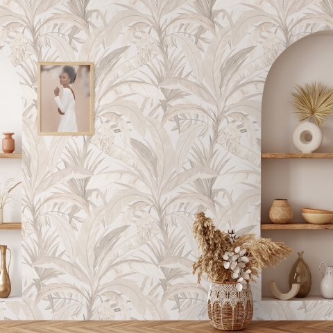 Elegante Blumen-Tapete für Wohnzimmer Bosco Tropicale Beige Aktion