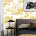 Vintage Florale Tapete Weiß und Gelb Toile de Jouy Aktion