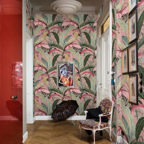 Exklusive Dschungel-Florale Tapete Bosco Tropicale Rosa Aktion