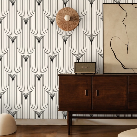 Vintage Art Déco Tapete mit geometrischem Design in Schwarz-Weiß Aktion