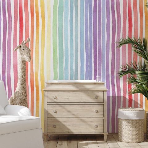 Bunte selbstklebende Tapete für Kinderzimmer Rainbow Streifen Aktion