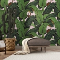 Florale Dschungel-Tapete für Wohnzimmer Rosa Bananenblätter Katalog