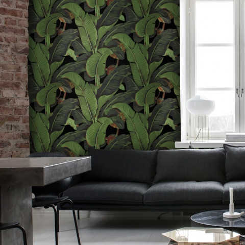 Design-Wandtapete selbstklebend Jungle Nature Schwarze Bananenblätter Aktion