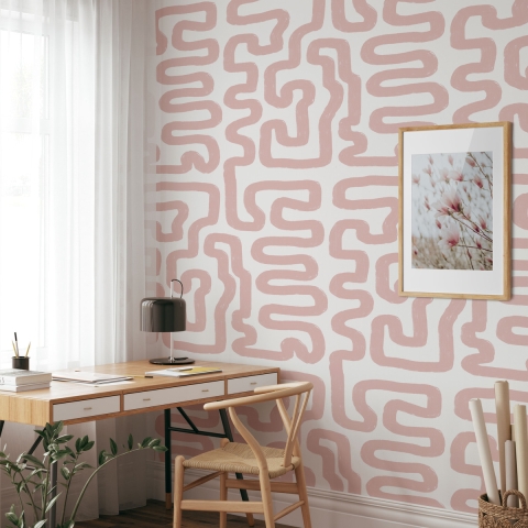 Moderne Tapete mit geometrischem Design in Weiß und Rosa Aktion