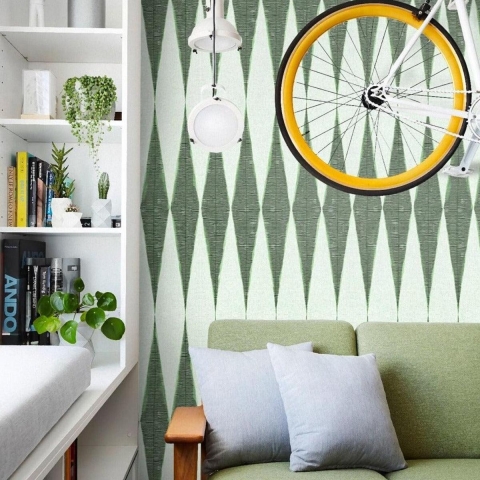 Grüne Tapete mit vintage geometrischem Design für Wohnzimmer Chevron Aktion