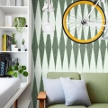 Grüne Tapete mit vintage geometrischem Design für Wohnzimmer Chevron Aktion
