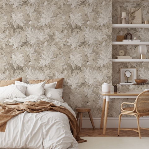 Elegante beige florale Tapete für Schlafzimmer Foglie Edera Aktion