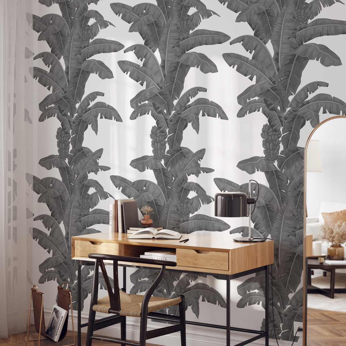 Tapete Urban Jungle Pflanzen Weiß und Grau Exotische Palmen Aktion Tapete Urban Jungle Pflanzen Weiß und Grau Exotische Palmen Aktion