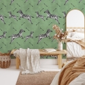 Selbstklebende grüne Tapete mit Zebramotiv für das Schlafzimmer Verkauf