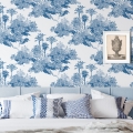Vintage Tapete mit Waldmotiv in Weiß und Blau Toile de Jouy Blu Aktion