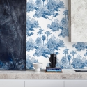 Vintage Tapete mit Waldmotiv in Weiß und Blau Toile de Jouy Blu Verkauf