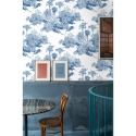 Vintage Tapete mit Waldmotiv in Weiß und Blau Toile de Jouy Blu Rabatte