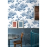 Vintage Tapete mit Waldmotiv in Weiß und Blau Toile de Jouy Blu Rabatte