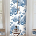 Vintage Tapete mit Waldmotiv in Weiß und Blau Toile de Jouy Blu Auswahl