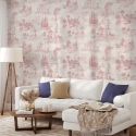 Vintage-Tapete mit rosa Landschaftsmotiven für Wohnzimmer Toile de Jouy Rosa Aktion