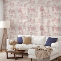 Vintage-Tapete mit rosa Landschaftsmotiven für Wohnzimmer Toile de Jouy Rosa Aktion