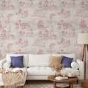 Vintage-Tapete mit rosa Landschaftsmotiven für Wohnzimmer Toile de Jouy Rosa Angebot