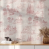 Vintage-Tapete mit rosa Landschaftsmotiven für Wohnzimmer Toile de Jouy Rosa Rabatte