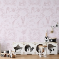 Florale Tapete mit Tieren für Kinderzimmer Rosa Vittoriana Aktion