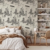 Tapete Vintage-Wald Schwarz-Weiß Toile de Jouy Ufo Nero Aktion