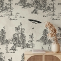 Tapete Vintage-Wald Schwarz-Weiß Toile de Jouy Ufo Nero Sales