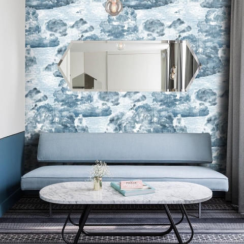 Blaue Vintage-Tapete für Wohnzimmer und Schlafzimmer Nuvole Aktion