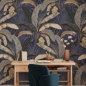 Botanische Tapete mit Pflanzen - Dschungel-Natur in Blau Hintergrund Angebot